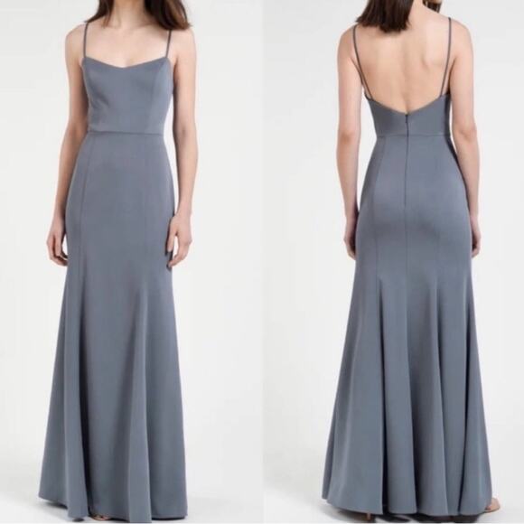 Jenni Yoo Collection Aniston Hydrangea Spaghetti Strap Gown Lined - Picture 1 of 11